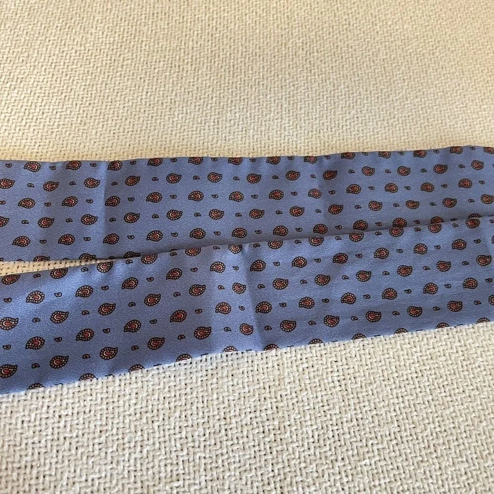 Vintage Groovy Mcm Patterned Tie Hair Neck‎ Scarves 2x48 Blue Paisley 70s Chic